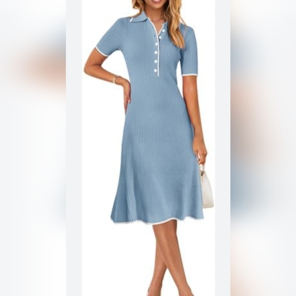 Light Blue Ribbed Maxi Dress - Picture 4 of 4